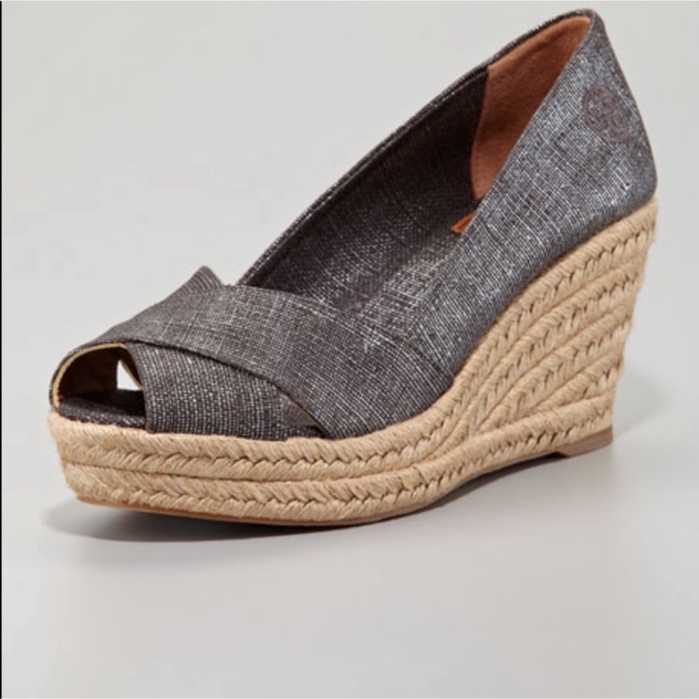 Tory Burch Filipa metallic pewter Wedge Espadrille